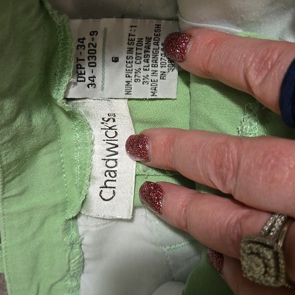 Bundle- Green STRIPE IZOD Top MED & CHADWICKS GREEN SHORT SZ 6. Leather Clutch! - Picture 4 of 4